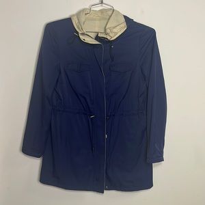 All Weather Jacket Reversible Navy Blue and Khaki Women's Hooded Rain Jacket